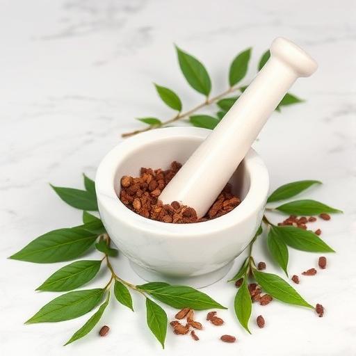 Mortar, pestle and herbs representing Ayurvedic and AYUSH product testing