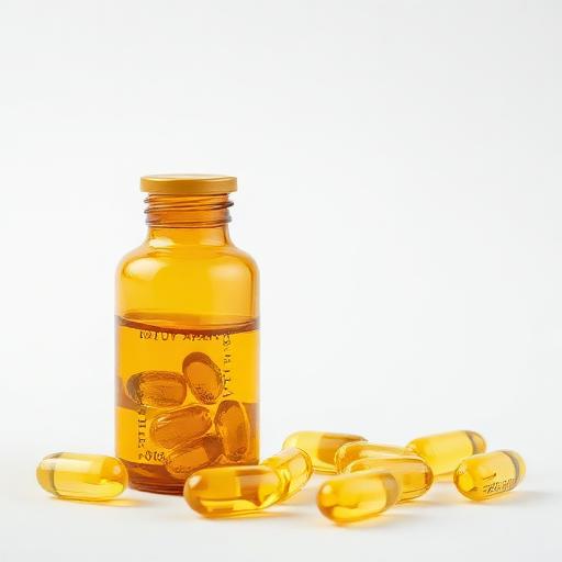 Supplement softgels and bottle representing nutraceutical testing